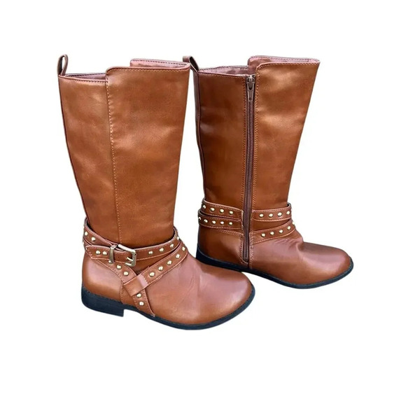 Piper Girls YG Tina mid Calf Faux Leather Riding Boots Size US 2 Brown - Picture 1 of 10